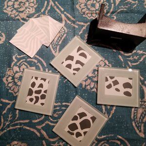 4 Glass Coasters with 2 Interchangeable Designs